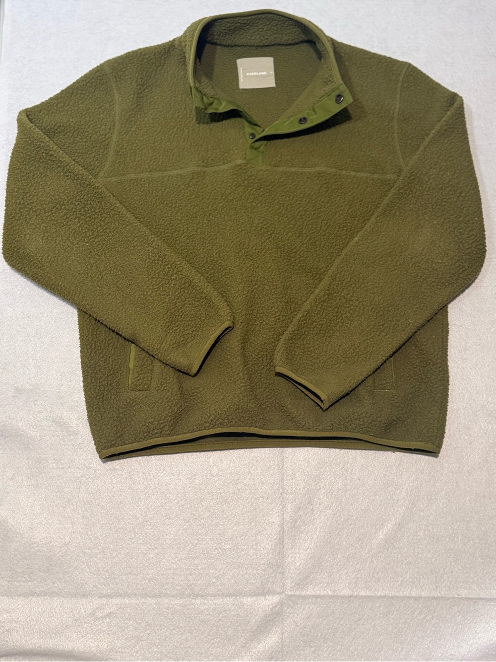 Everlane ReNew Fleece Pullover Sweater Olive Green Size M